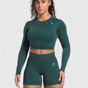 Adapt Fleck Seamless Long Sleeve Crop Top - Darkest Teal/Functional Teal